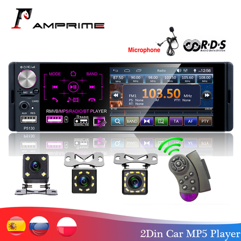 AMPrime-Autoradio stéréo, Microphone audio RDS, bluetooth, caméra de recul, usb, lecteur aux, à écran tactile 4.1 