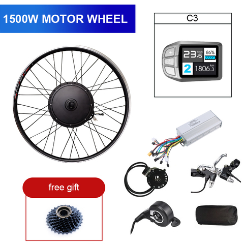 Kit de vélo électrique 1500w roue moteur 48V E Kit de vélo 1500W moteur de roue Kit de Conversion de vélo électrique pour moteur de moyeu arrière 20-29in ► Photo 1/6