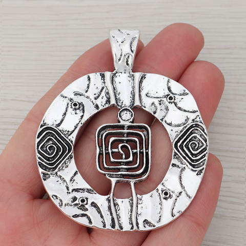 2 x tibétain argent grand Tribal Boho tourbillon spirale Style breloques pendentifs pour collier bijoux faisant des résultats 71x56mm ► Photo 1/3