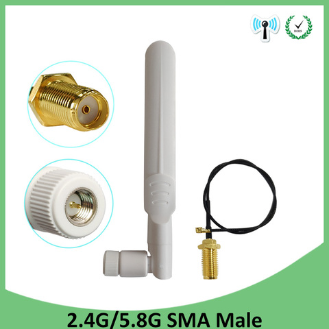 Antenne wifi double bande 2.4g 5.8GHz 5GHz 2.4 Ghz, connecteur mâle 8dBi SMA, antenne 2.4 ghz 5G 5.8G + câble en queue de cochon 21cm ► Photo 1/6