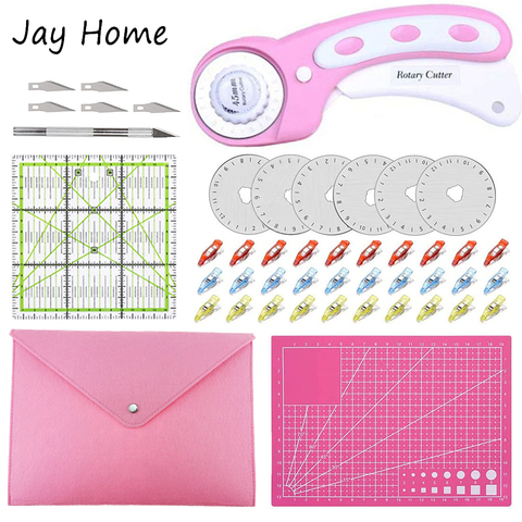 Kit de coupe rotative de 45mm, 26 pièces, tapis de coupe auto-guérison A4, règle et lame en Patchwork pour Quilting du cuir ► Photo 1/6