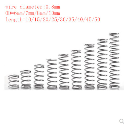 Micro petits ressorts de Compression en acier inoxydable, 0.8mm, diamètre de 6mm/7mm/8mm/10mm, longueur de 10mm à 50mm, 20 pièces/lot ► Photo 1/1