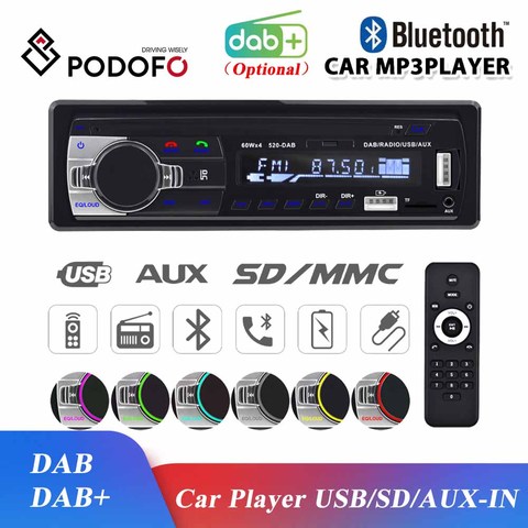 Podofo Dab Autoradio récepteur stéréo FM entrée Aux SD USB JSD-520 12V In-Dash 1din Bluetooth MP3 lecteur multimédia ► Photo 1/6
