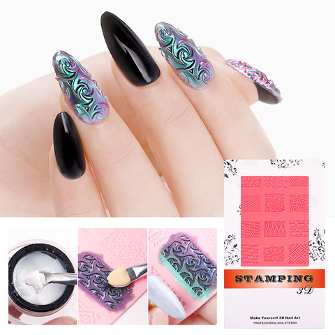 3D Silicone souple ongles Sculpture moule Sculpture estampage pochoirs soulagement de l'environnement Nail Art modèle manucure accessoires ► Photo 1/6