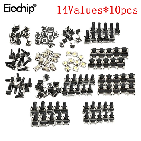 Assortiment de boutons tactiles tactiles momentanés, 14types, 140 pièces/lot, interrupteur, SMD, durée de vie 100000 fois, prix de Promotion ► Photo 1/6