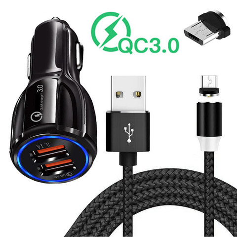 Câble Micro usb 3,1 a magnétique pour recharge rapide et adaptateur de voiture, compatible avec Samsung A10 A7 Huawei Y6 Y6P P8 Asus Zenfone Max ZB634KL ► Photo 1/6