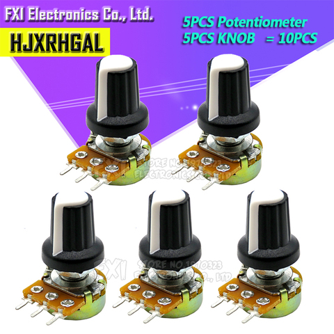 5 ensembles WH148 1K 10K 20K 50K 100K 500K Ohm 15mm résistance de potentiomètre rotatif à cône linéaire à 3 broches pour Arduino avec capuchon blanc AG2 ► Photo 1/3