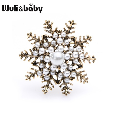 Wuli & baby – broche rétro en alliage pour femme, avec perles, flocon de neige, fleur, cadeau de noël ► Photo 1/3