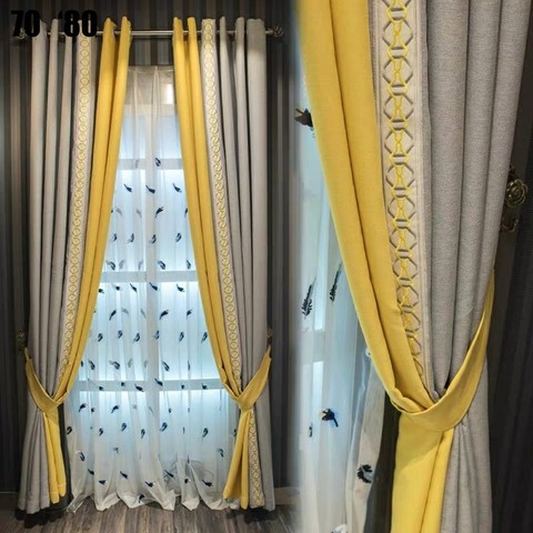 Tissu de rideau occultant cousu lin velours fini étude personnalisée chambre fenêtres du sol au plafond luxe minimaliste nordique ► Photo 1/6