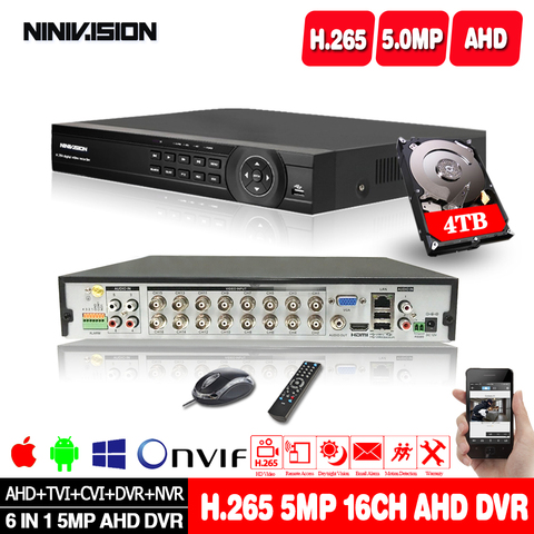 Enregistreur vidéo 6 en 1, 5MP AHD à 16 canaux AHD DVR NVR hybride, pour 5MP 1080P TVI CVI CVBS AHD IP CCTV, caméra de sécurité avec 4TB HDD ► Photo 1/6