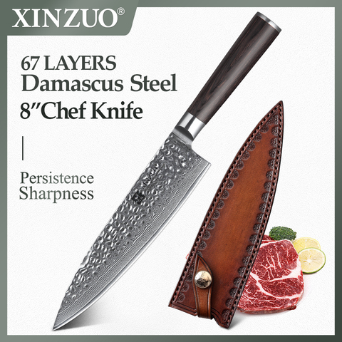 XINZUO couteaux de cuisine japonais en acier, couteau de Chef Pro damas en acier inoxydable à haute teneur en carbone couteau à viande Santoku manche en Pakkawood de 8 po ► Photo 1/6