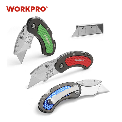 WORKPRO couteau utilitaire pliant, manche en aluminium, avec lames supplémentaires 10 pièces, Mini couteaux utilitaires 3 pièces ► Photo 1/5