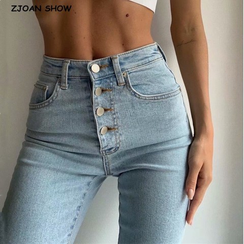 Jean Slim Vintage taille haute à quatre boutons pour femmes, pantalon en Denim extensible, coupe ajustée, pleine longueur, 2022 ► Photo 1/6