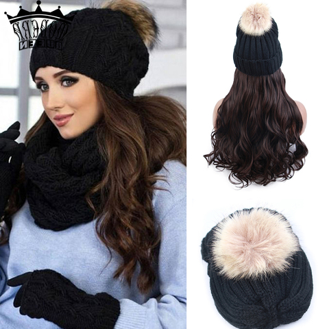 MODERN QUEEN-perruque synthétique bouclée de ski en coton, coiffure d'hiver, bonnet, en coton naturel, 22 pouces ► Photo 1/6