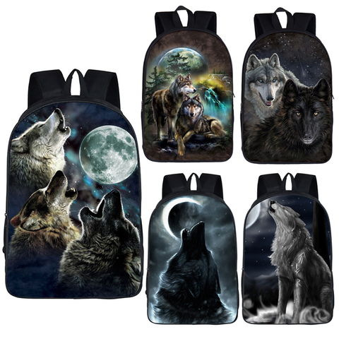 Sac à dos imprimé loup/Husky chien, cartable pour hommes, femmes et enfants, pour adolescentes, garçons, livre, sac à dos décontracté ► Photo 1/6