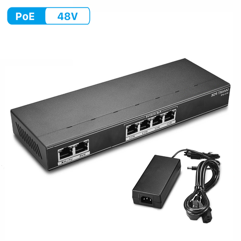 Commutateur Ethernet PoE 4CH pour caméras IP POE, 2 + 4 ports, 10/100Mbps, 65W, puissance sur Ethernet, Distance de Transit 250m ► Photo 1/6