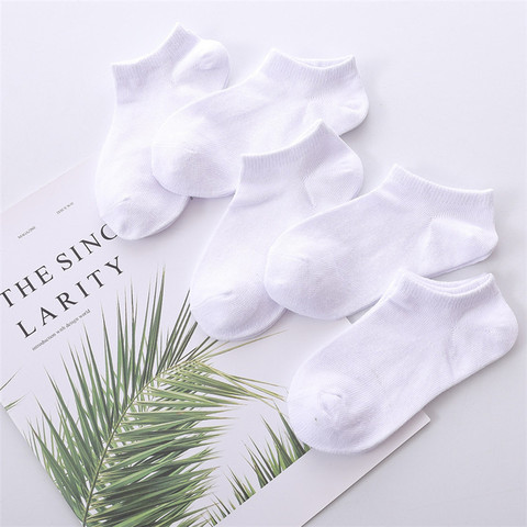 Bas d'été en coton blanc solide pour enfants | 5 couleurs/lot de 1 à 12 ans, chaussettes de printemps sans spectacle, chaussettes basses pour garçons et filles ► Photo 1/6