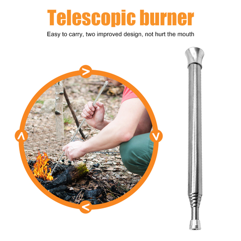 Tube de soufflage de feu en acier inoxydable, cuisson en plein air, tuyau de feu à deux extrémités, outils de survie, Camping Portable, brûleur télescopique d'urgence ► Photo 1/6