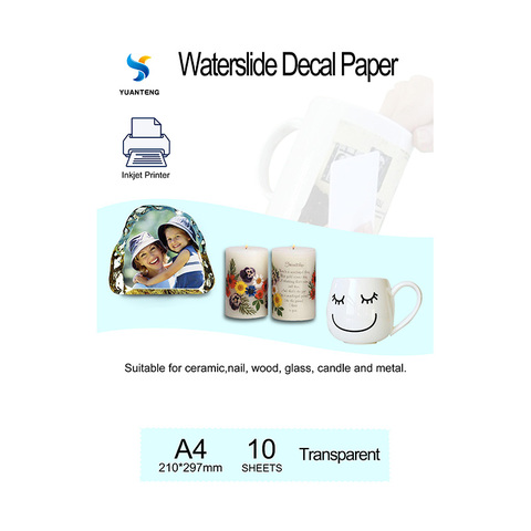 A4 taille jet d'encre glissière d'eau décalcomanie papier Transparent couleur Art impression Papel papier de transfert papier décalcomanie 10 feuilles/sac ► Photo 1/6