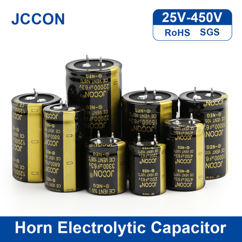 JCCON 2 pièces 25V-450V corne condensateur électrolytique 100UF 150UF 180UF 220UF Volume de soudage pleine tension pour amplificateur Audio Hifi ► Photo 1/6