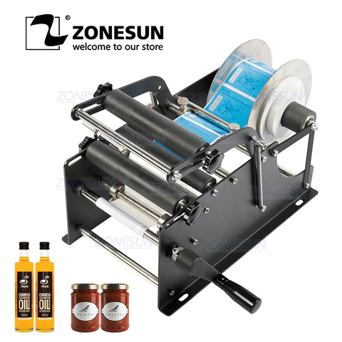 ZONESUN — Étiqueteuse manuelle pour bouteilles rondes avec poignée, machine de dépose d'étiquettes pour emballage, en métal ► Photo 1/6