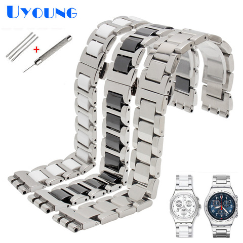Bracelet de montre en métal pour Swatch YGS716 YVS441G/YAS112G, en acier inoxydable + céramique bracelet de montre, 17mm, pour femmes ► Photo 1/6