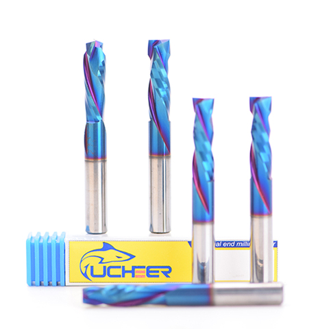 UCHEER – fraise à 2 cannelures, 3.175/4/5/6/8mm, en bout de Compression, bleu, nano revêtement, outil cnc pour panneau de serrage MDF, travail du bois ► Photo 1/6