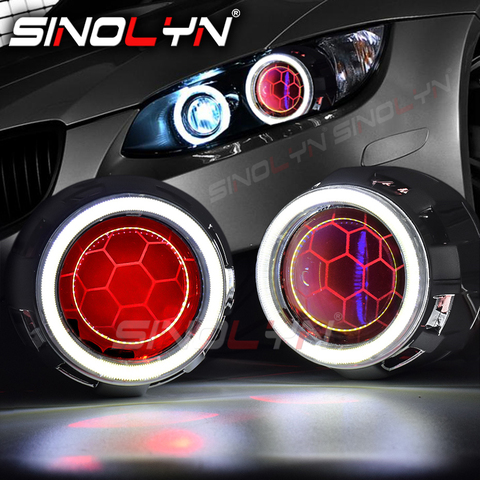 Sinolyn Bi xénon phares lentilles 2.5 ange yeux nid d'abeille pour H4/H7 voiture phare avec LED diable yeux DRL Tuning H1 WST lentille ► Photo 1/6