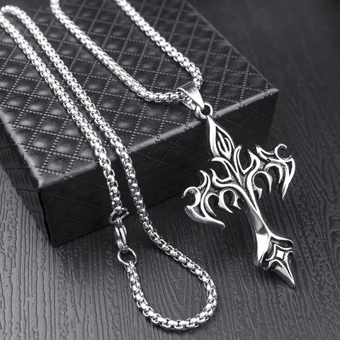 HNSP – collier avec pendentif en croix de flamme pour homme, chaîne Punk, Hip Hop, style gothique, cadeau ► Photo 1/6