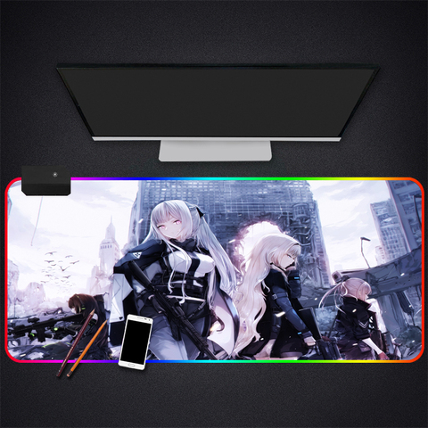 Anime filles Frontline rvb jeu tapis de souris Gamer ordinateur tapis de souris rétro-éclairé Mause grand bureau clavier LED tapis de souris ► Photo 1/6