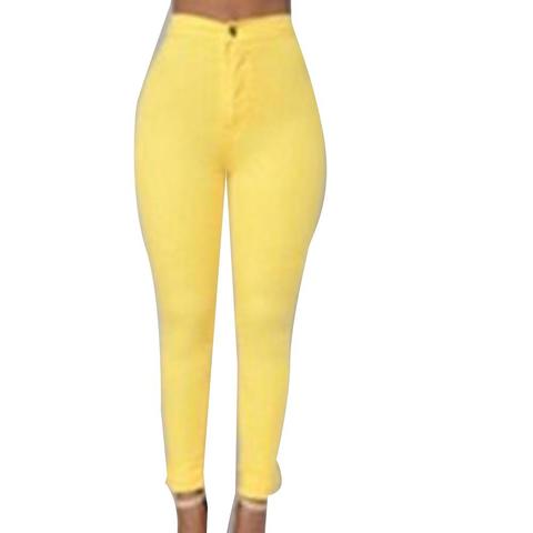 Pantalon crayon décontracté pour femmes, couleur unie, taille haute, bouton, Slim ► Photo 1/6