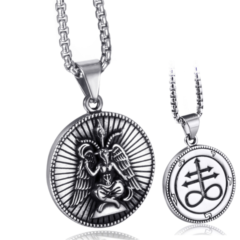 Elfasio-collier pendentif en acier inoxydable pour hommes, chèvre Baphomet satanique, Satan, léviathan croix, démon, diable Lucifer, chaîne à pendentif ► Photo 1/6