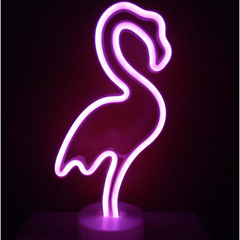 Lampe Led colorée néon en forme de flamant rose, cocotier, Cactus, licorne, support lumineux, décoratif pour la maison, avec batterie de noël ► Photo 1/6