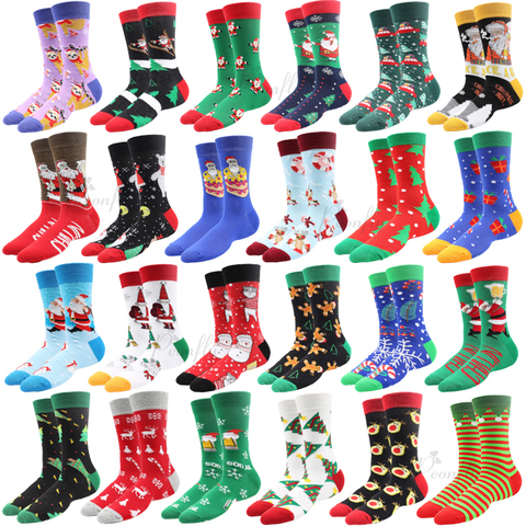 Nouveau 2022 chaussettes de noël femmes PEONFLY drôle père noël arbre de noël neige wapiti coton heureux chaussettes hommes Harajuku nouvel an Sokken ► Photo 1/6