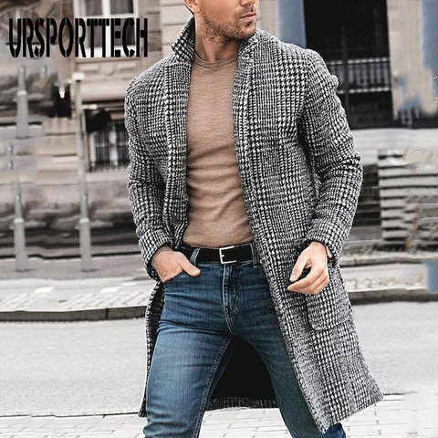 2022 nouveau automne et hiver manteau de laine hommes loisirs longs manteaux de laine hommes décontracté mode Plaid manteau veste hommes laine pardessus ► Photo 1/6