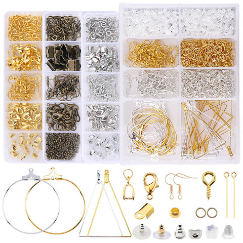 Kit de fournitures pour fabrication de bijoux, ensemble d'accessoires en alliage, pour boucles d'oreilles, crochets, fermoir à homard, anneau de saut ouvert ► Photo 1/6