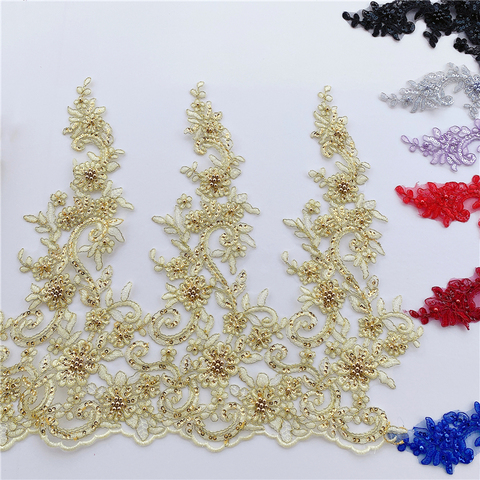 Robe de mariée perlée à paillettes, hauteur de 43CM, bordure en dentelle, 14 couleurs, bordure de tissu, accessoires pour jupes, RS2448 ► Photo 1/6