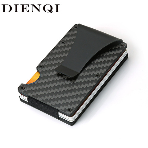 DIENQI – porte-cartes en Fiber de carbone pour hommes, Mini portefeuille mince en aluminium, métal RFID, porte-monnaie magique ► Photo 1/6