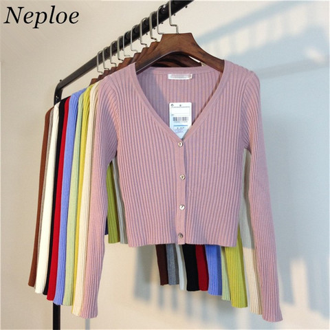 Neploe printemps nouvellement Patchwork femmes Cardigans 2022 mode mince dames tricoté chandail à manches longues boutons pull 65057 ► Photo 1/4