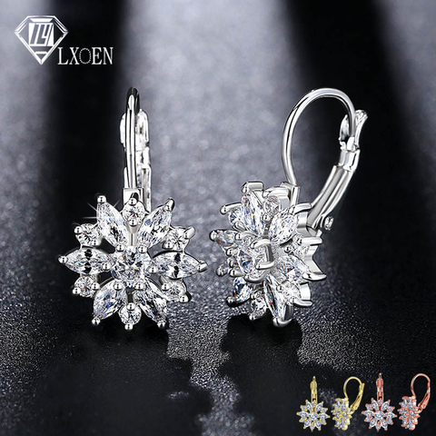 LXOEN – boucles d'oreilles en cristal et fleurs pour femmes, créoles couleur argent en zircone, bijoux Brincos ► Photo 1/6