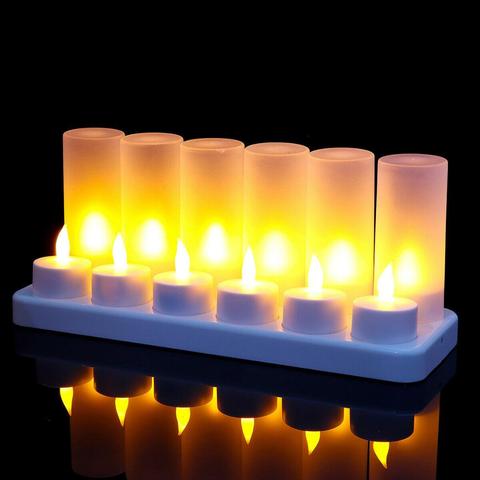 6 pièces/12 pièces Rechargeable clignotant sans flamme photophore Led bougie lampe électrique sans cire mariage église maison Bar église déco-ambre ► Photo 1/6