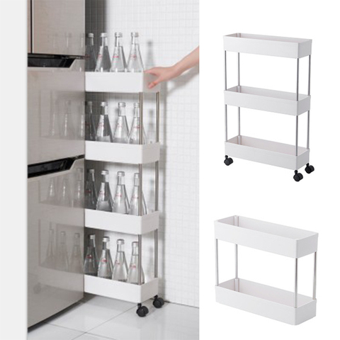 2/3/4 rangée mince chariot de stockage Mobile rayonnage unité organisateur glisser stockage roulant utilitaire chariot support pour cuisine salle de bain ► Photo 1/6