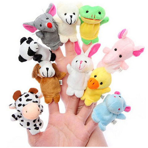 Marionnettes à doigts d'animaux de dessin animé biologique, 10 pièces, jouets en peluche pour enfants, poupées pour bébé, garçons et filles ► Photo 1/5