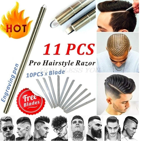 Cheveux tatouage garniture style gravure stylo visage sourcil façonnage ciseaux dispositif multifonctionnel barbes rasoir outils livraison directe ► Photo 1/6