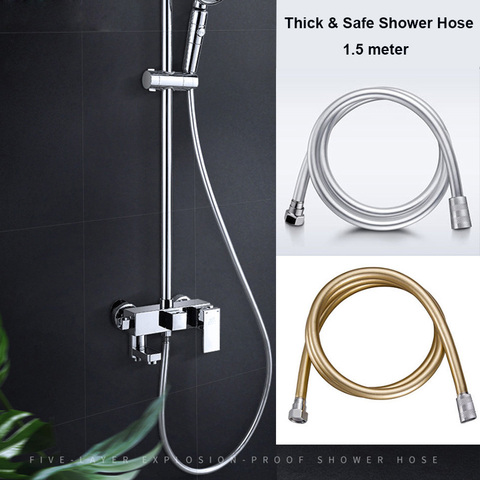 Tuyau de douche Flexible en PVC épaissi, 1.5 mètres, joint en laiton, antidéflagrant, sûr, 5 couches, accessoires de salle de bain G1/2 ► Photo 1/6