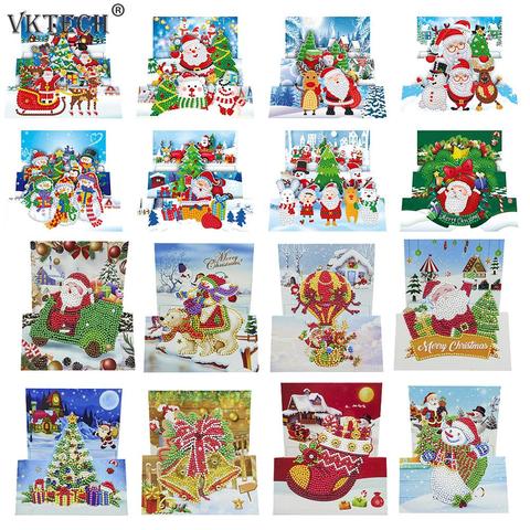 8 pièces bricolage diamant peinture carte de voeux partie en forme spéciale perceuse mosaïque joyeux noël Kit de broderie Santa noël cartes postales ► Photo 1/6