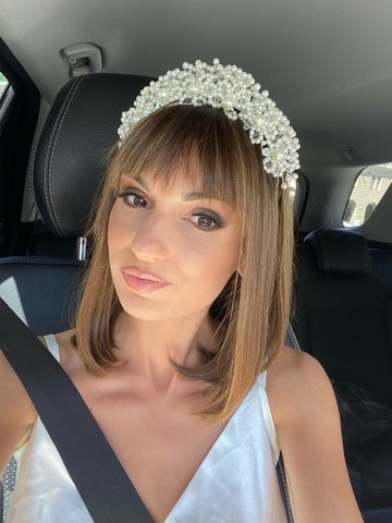 Bandeau de mariée de mariée coréenne avec perles, fait à la main, couronne de mariée avec cristaux, tête en métal rose, fleur, accessoire de cheveux de mariage ► Photo 1/6