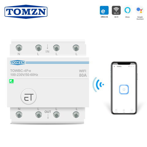 Disjoncteur WIFI intelligent à 3 phases 80a pour Rail Din, télécommande, application Ewelink, pour maison connectée, avec minuterie TOMZN mcb ► Photo 1/6