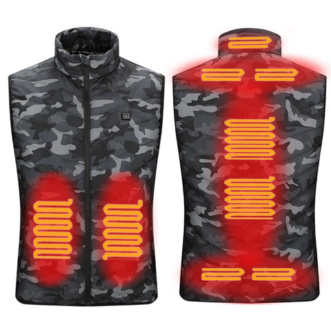 Nouveau 9 Places gilet chauffant hommes femmes Usb veste chauffante gilet chauffant vêtements thermiques gilet de chasse hiver veste chauffante BlackS-6XL ► Photo 1/6