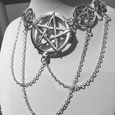 Collier de pentacle de déclaration collier de chapelet gothique collier de chaîne gothique ► Photo 1/6